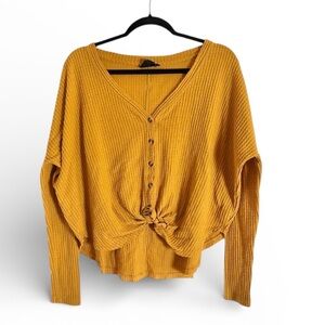 Urban Outfitters Out From Under Mustard Waffle Knit Twist Front Top